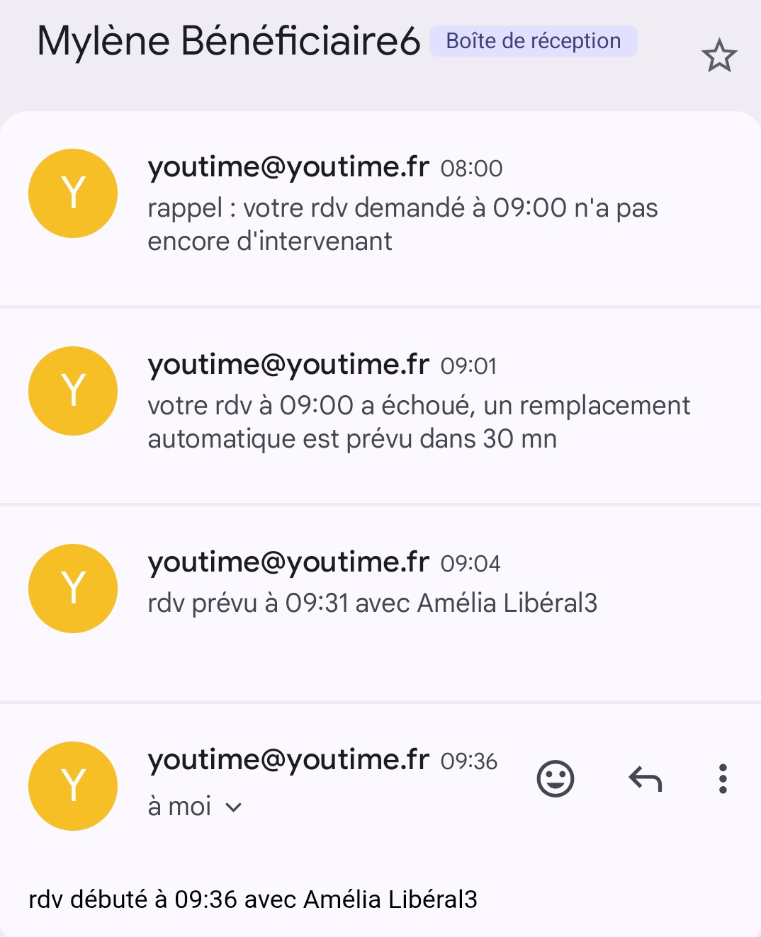 YouTime informe l'usager dépendant à domicile par SMS, son proche par mail